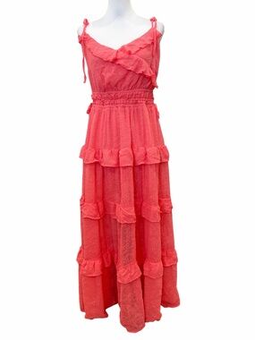 City Chic Renee Ruffle Tiered Maxi Dress Smocked Waist Calypso Coral 14 NEW